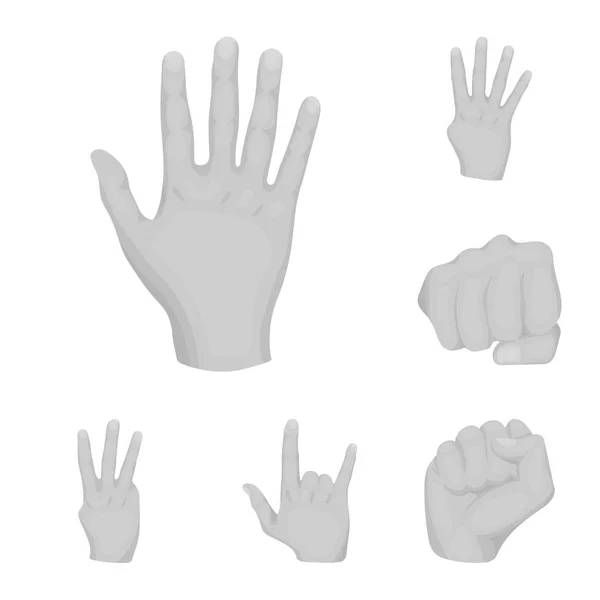 Ручной жест монохромные иконы в коллекции наборов для дизайна. Рисунок векторных символов ладони и пальца . — стоковый вектор