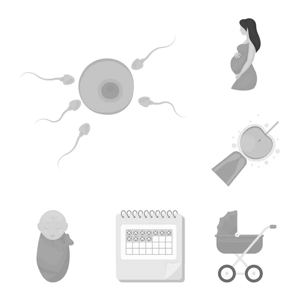 Donna e gravidanza icone monocromatiche nella collezione set per il design. Ginecologia e attrezzature vettoriale simbolo stock web illustrazione . — Vettoriale Stock