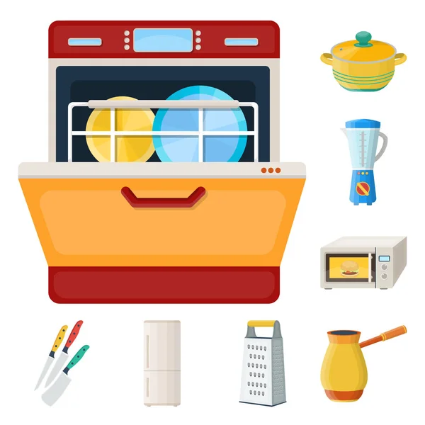 Kuchyňské vybavení karikatura ikony v kolekce sady pro design. Kuchyně a příslušenství vektorové ilustrace symbolů akcií web. — Stockový vektor