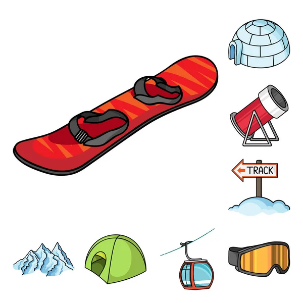 スキー リゾートと機器設計のためのセットのコレクションのアイコンを漫画します。エンターテインメントとレクリエーションのベクトル シンボル ストック web イラスト. — ストックベクタ