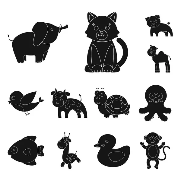 Iconos de animales negros poco realistas en la colección de conjuntos para el diseño. Animales de juguete vector símbolo stock web ilustración . — Vector de stock