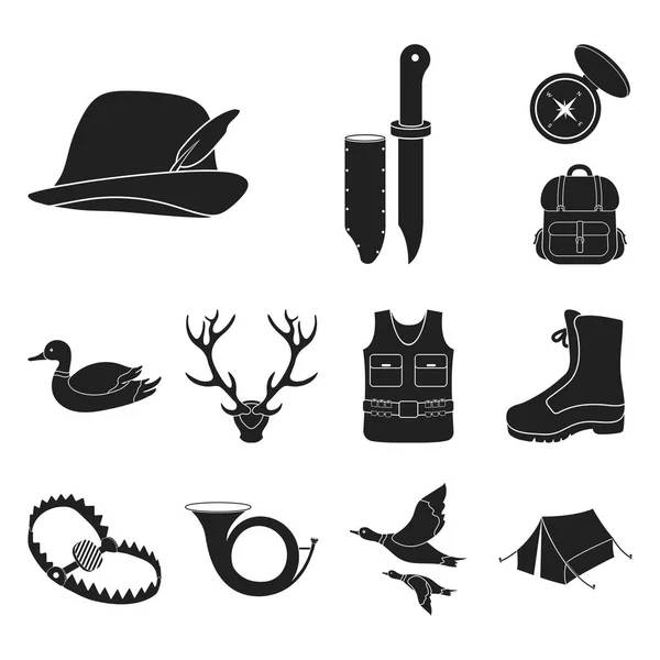 Jagd und Trophäe schwarze Symbole in Set-Kollektion für Design. Jagd und Ausrüstung Vektor Symbol Stock Web Illustration. — Stockvektor