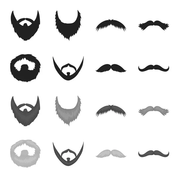 Bigode e barba, penteados preto, ícones monocromáticos na coleção de conjuntos para design. Elegante corte de cabelo vetor símbolo web ilustração . —  Vetores de Stock