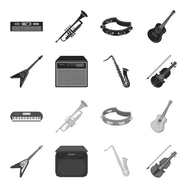 Guitarra elétrica, alto-falante, saxofone, violino.Instrumentos musicais definir ícones de coleção em preto, estilo monocromático símbolo vetorial estoque ilustração web . — Vetor de Stock