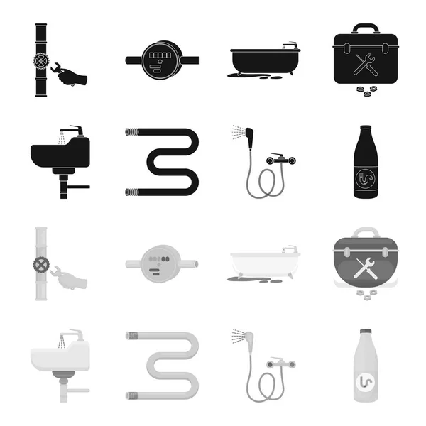 Washbasin, heated towel-dryer, mixer, showers and other equipment.Plumbing set collection icons in black, monochrome style vector symbol stock illustration web . — стоковый вектор
