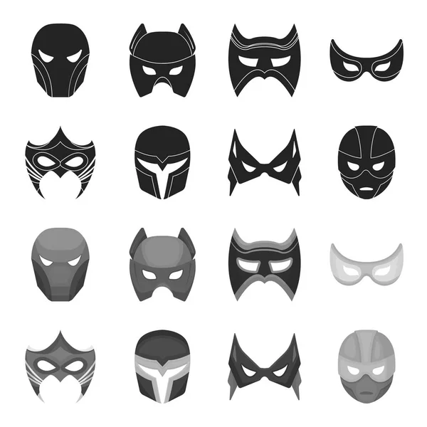 Maska na głowę i oczy. Super bohater maski zestaw kolekcji ikon w czarny, monochromatyczne styl wektor symbol czas ilustracja web. — Wektor stockowy