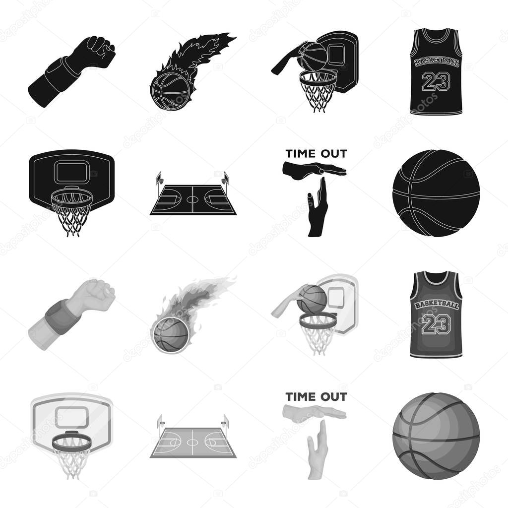 Basketball and attributes black,monochrome icons in set collection for design.Basketball player and equipment vector symbol stock web illustration.