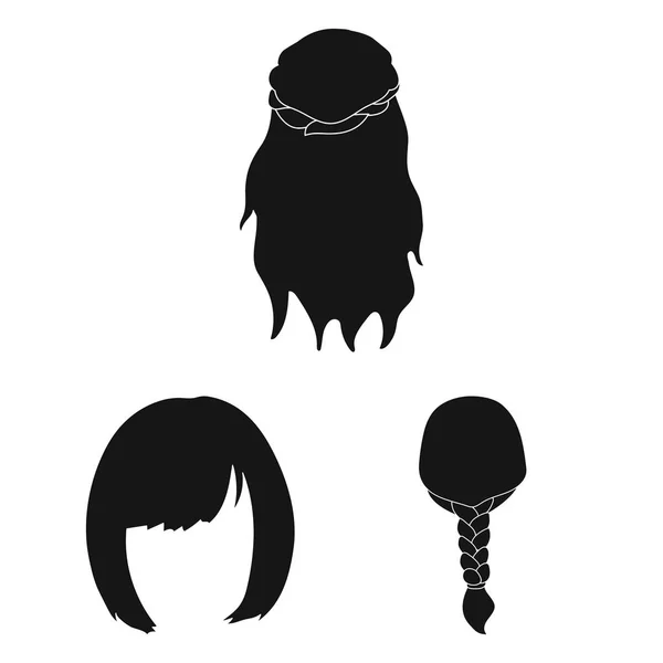 Kvinnlig frisyr svart ikoner i set insamling för design. Snygg frisyr vektor symbol lager web illustration. — Stock vektor