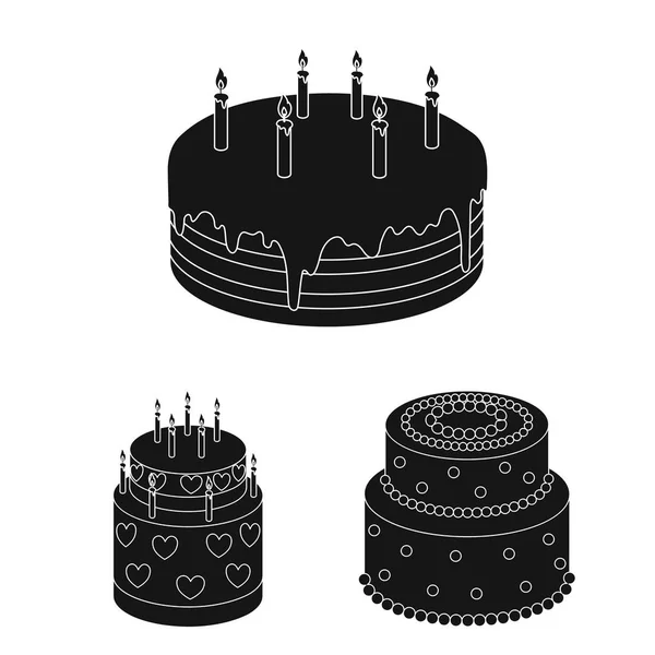 Iconos de pastel y postre negro en la colección de conjuntos para el diseño. Pastel de vacaciones vector símbolo stock web ilustración . — Vector de stock