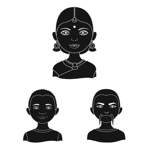 Os ícones negros da raça humana na coleção de conjuntos para o design. Pessoas e nacionalidade símbolo vetorial ilustração web . —  Vetores de Stock