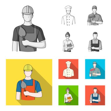 Aşçı, ressam, öğretmen, çilingir makinist. Meslek toplama simgeler tek renkli, düz stil vektör simge stok çizim web ayarla..
