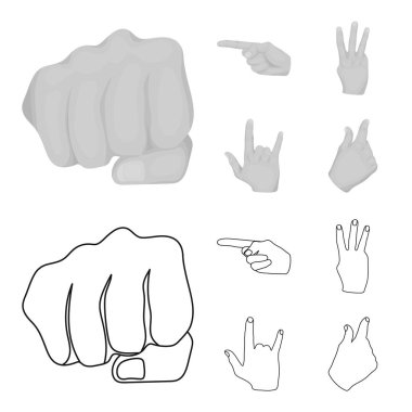 Kapalı yumruk, dizin ve diğer hareketleri. Anahat, tek renkli stil vektör simge stok çizim web simgeler el hareketleri ayarla.