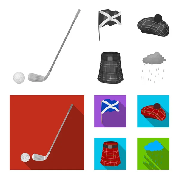 Bandeira, kilt, tempo chuvoso, cap.Scotland país conjunto coleção ícones em monocromático, estilo plano símbolo vetorial estoque ilustração web . — Vetor de Stock