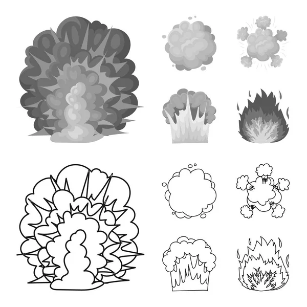 火焰, 火花, 氢气碎片, 原子或气体爆炸。爆炸集合图标的轮廓, 单色风格矢量符号股票插画网站. — 图库矢量图片