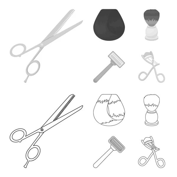 Scissors, brush, razor and other equipment. Hairdresser set collection icons in outline,monochrome style vector symbol stock illustration web. — Stock Vector