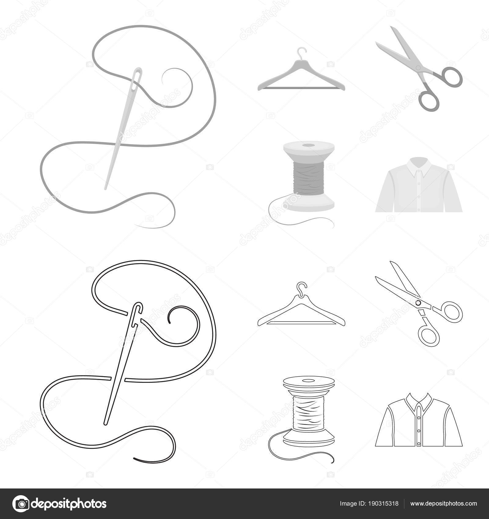 Thread, reel, hanger, needle, scissors.Atelier set collection