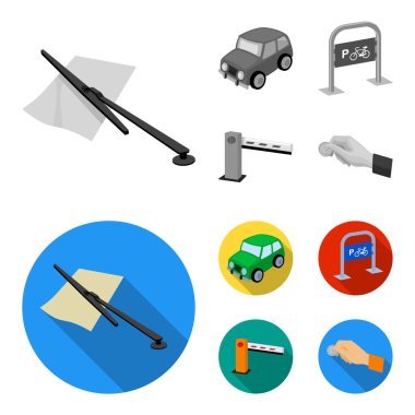 Araban, bariyer, Bisiklet park yeri, para el için ödeme Park. Parking bölge tek renkli, düz stil vektör simge stok çizim web simgeler ayarla.