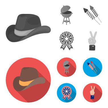 Barbekü, Selam, ebblema, zafer oylama. Vatansever gün toplama simgeler tek renkli, düz stil vektör simge stok çizim web ayarla..