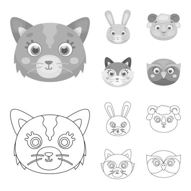 Kedi, tavşan, tilki, koyun. Hayvan namlu toplama simgeler anahat, tek renkli stil vektör simge stok çizim web ayarla..