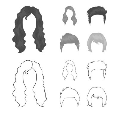 Bıyık ve sakal, saç anahat, tek renkli simgeler set koleksiyonu tasarım için. Şık saç kesimi vektör simge stok web çizimi.