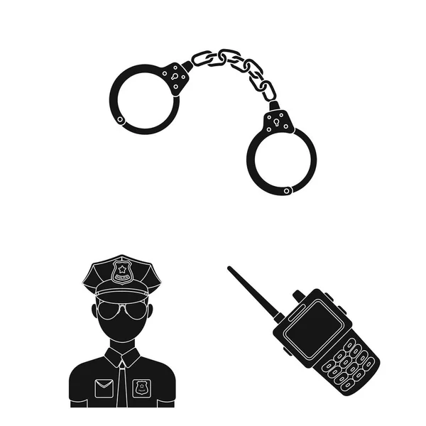 Policía, Departamento de iconos negros en la colección de conjuntos para design.Detective y accesorios vector símbolo stock web ilustración . — Archivo Imágenes Vectoriales