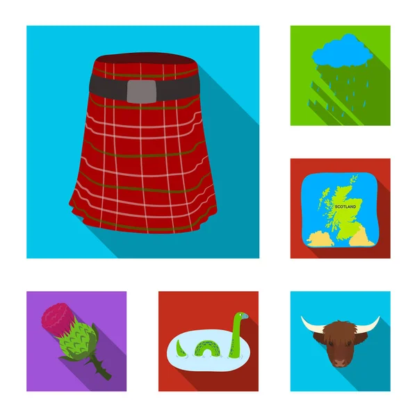 País Escócia ícones planos em coleção de conjuntos para design. Visitas guiadas, cultura e tradição símbolo vetorial ilustração web . — Vetor de Stock