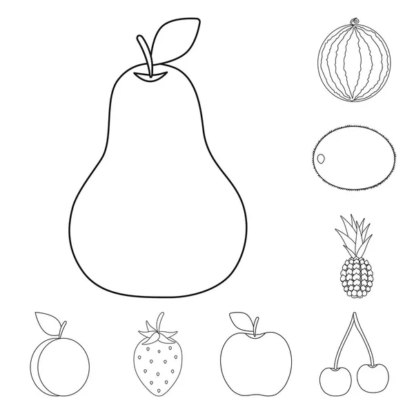 Différents fruits dessinent des icônes dans la collection définie pour le design. Fruits et vitamines symbole vectoriel illustration web stock . — Image vectorielle