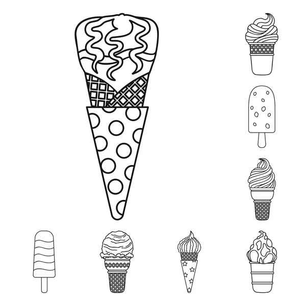 Diferentes iconos de contorno de helado en la colección de conjuntos para el diseño. Postres y dulzura vector símbolo stock web ilustración . — Archivo Imágenes Vectoriales