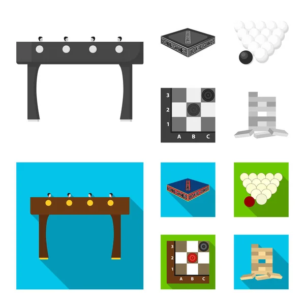 Táblás játék fekete-fehér, lapos ikonok beállítása gyűjtemény design. Játék és szórakoztató vektor szimbólum állomány honlap illusztráció. — Stock Vector