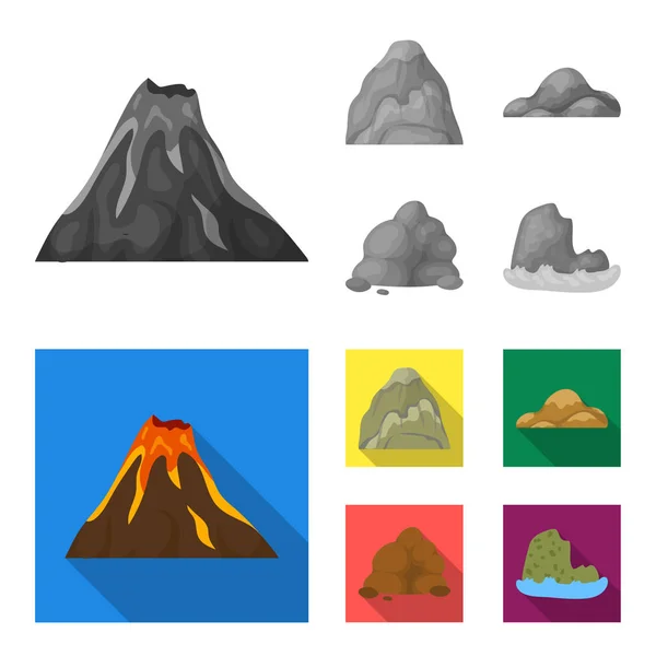 Боулдеры, округлые горы, скалы в море. Различные горы настраивают иконки коллекции в монохромном, плоском стиле векторных символов иконок паутины . — стоковый вектор