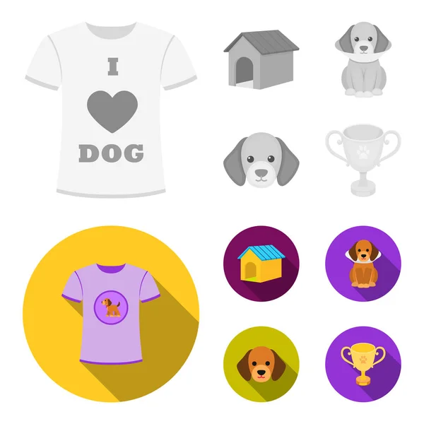 Hund hus, skyddande krage, hunden munkorg, kopp. Hund som samling ikoner i svartvitt, platt stil vektor symbol stock illustration web. — Stock vektor
