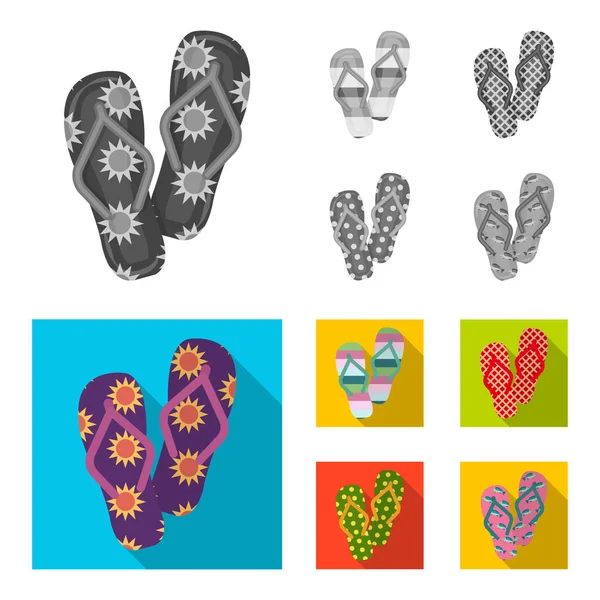 Flip-flops monokrom, platt ikoner i set samling för design. Stranden skor vektor symbol lager web illustration. — Stock vektor