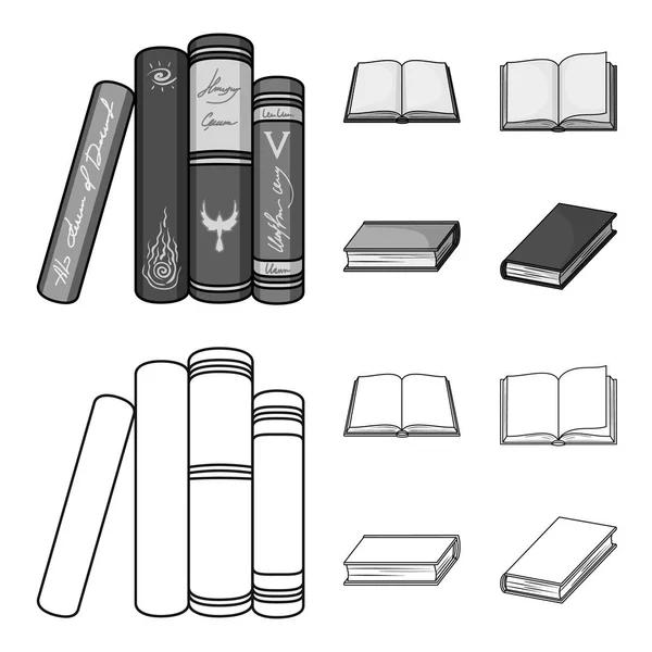 Różnego rodzaju książek. Książek zestaw kolekcji ikon w konspekcie, www ilustracji symbol wektor styl monochromatyczny. — Wektor stockowy