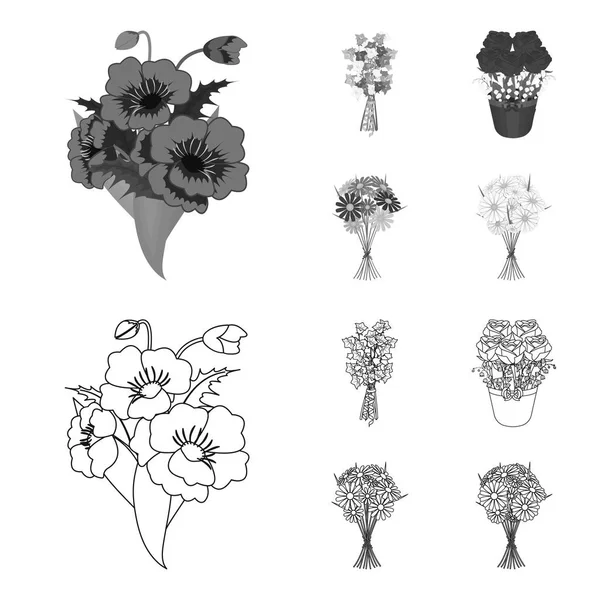 Un ramo de flores frescas, iconos monocromáticos en la colección de conjuntos para el diseño. Varios ramos vector símbolo stock web ilustración . — Archivo Imágenes Vectoriales