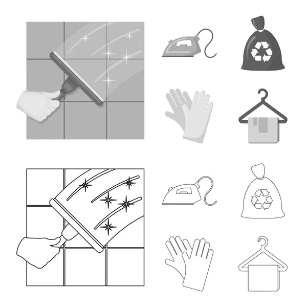 Esquema de limpieza y limpieza, iconos monocromáticos en la colección de conjuntos para el diseño. Equipo para la limpieza vector símbolo stock web ilustración . — Vector de stock