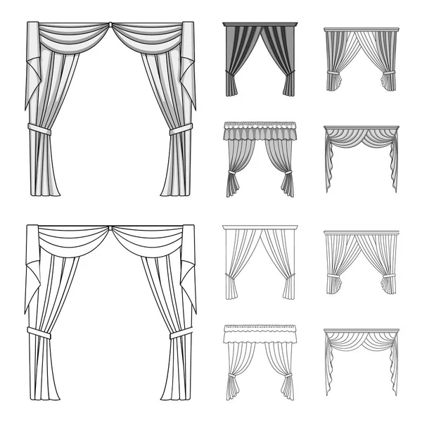 Diferentes tipos de cortinas de ventana.Cortinas conjunto de iconos de la colección en el contorno, el estilo monocromo vector símbolo stock ilustración web . — Archivo Imágenes Vectoriales