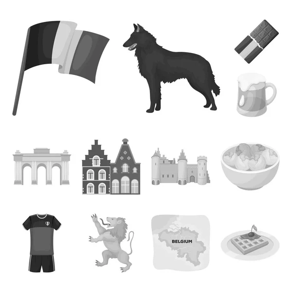 Kraj Belgia monochromatyczne ikony w kolekcja zestaw do projektowania. Podróży i atrakcji Belgia symbol web czas ilustracja wektorowa. — Wektor stockowy