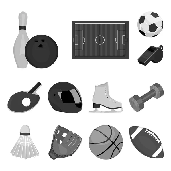 Diferentes tipos de ícones monocromáticos esportivos na coleção de conjuntos para design. Equipamento desportivo símbolo vetorial ilustração web stock . — Vetor de Stock