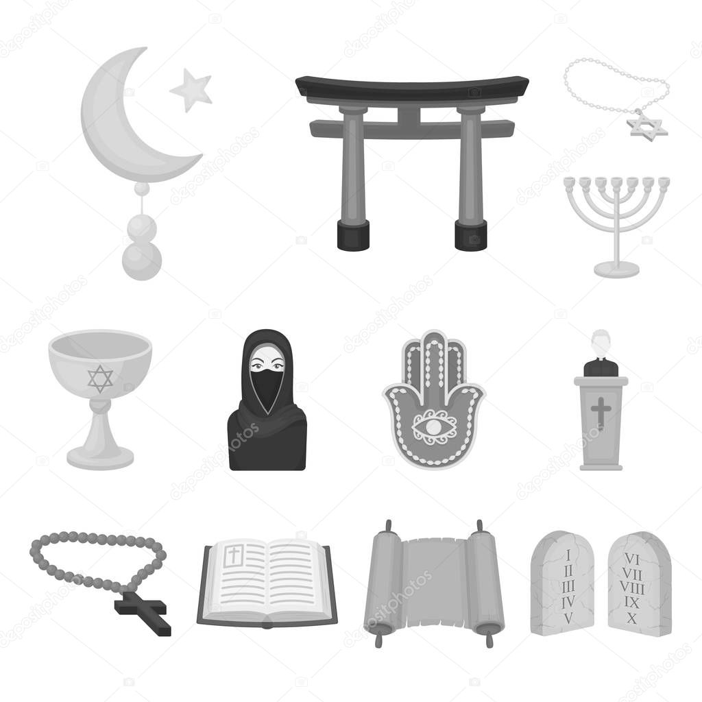 Religion and belief monochrome icons in set collection for design. Accessories, prayer vector symbol stock  illustration.
