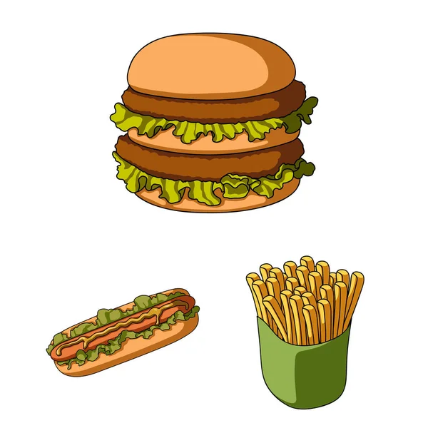 Fast food rajzfilm ikonok beállítása gyűjtemény a design. Félkész termékek élelmiszer szimbólum állomány honlap illusztráció vektor. — Stock Vector
