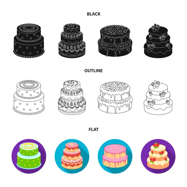 Douceur, dessert, crème, mélasse. Gâteaux pays set collection icônes en noir, plat, contour style vectoriel symbole illustration web . — Image vectorielle