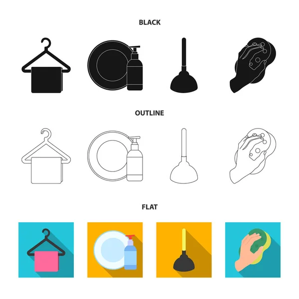 Cleaning and maid black, flat, outline icons in set collection for design. Оборудование для очистки векторного символа . — стоковый вектор