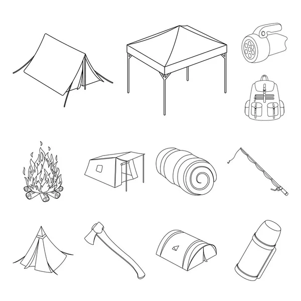 Verschiedene Arten von Zelten umreißen Symbole in Set-Kollektion für Design. temporäre Unterkunft und Wohnungsvektor Symbolbild Web-Illustration. — Stockvektor