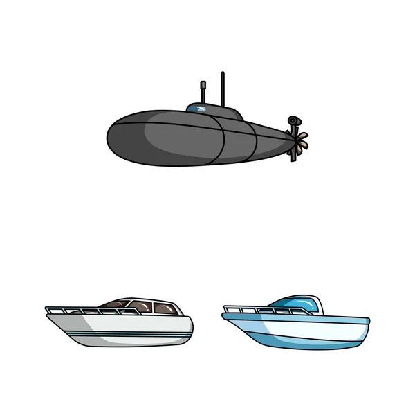Water and sea transport cartoon icons in set collection for design. A variety of boats and ships vector symbol stock web illustration. — Stock Vector