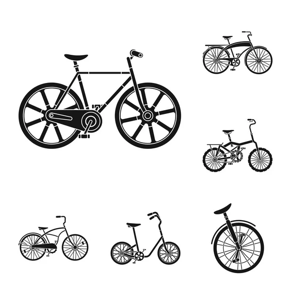各种自行车黑色图标集合中的设计。运输媒介符号股票的类型 web 插图. — 图库矢量图片