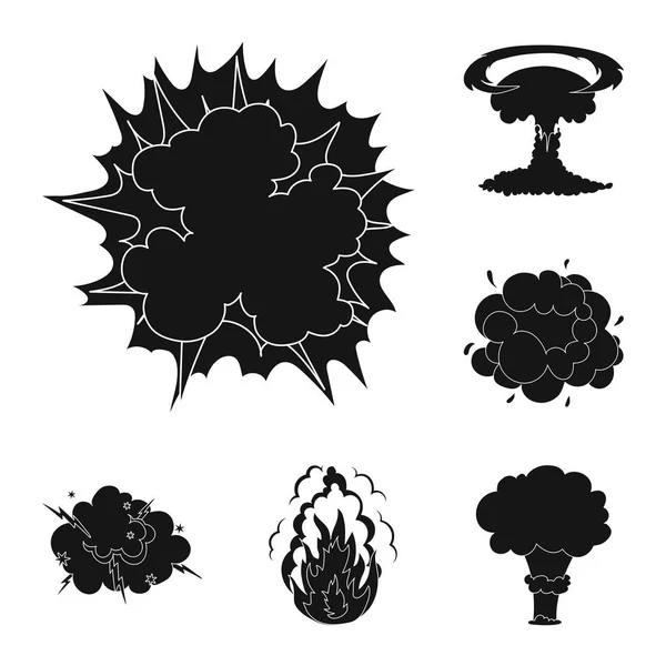 Verschiedene Explosionen schwarze Symbole in Set Sammlung für design.flash und Flammenvektor Symbol Stock Web-Illustration. — Stockvektor