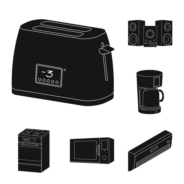 Smart home appliances black icons in set collection for design. Modern household appliances vector symbol stock web illustration.