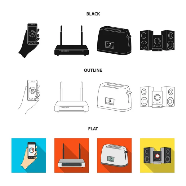 Haushaltsgeräte und Geräte schwarz, flach, Umrisse Symbole in Set-Sammlung für Design. Moderne Haushaltsgeräte Vektor-Symbol Stock Web-Illustration. — Stockvektor