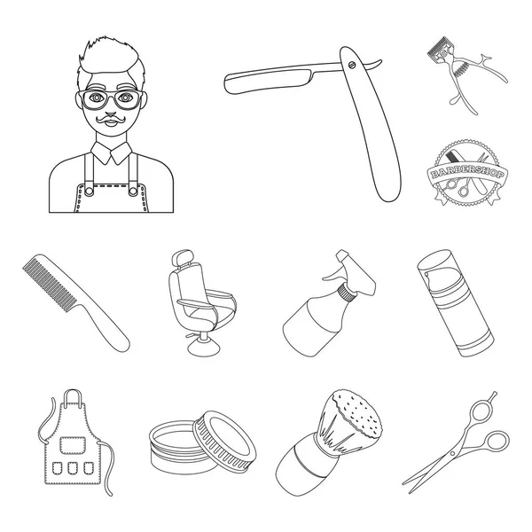 Barbershop et les icônes de contour de l'équipement dans la collection ensemble pour le design. Découpe et rasage vectoriel symbole stock illustration web . — Image vectorielle