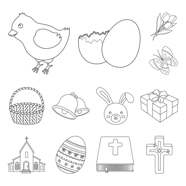 Easter is a Christian holiday outline icons in set collection for design. Easter attributes vector symbol stock web illustration. — Stock Vector